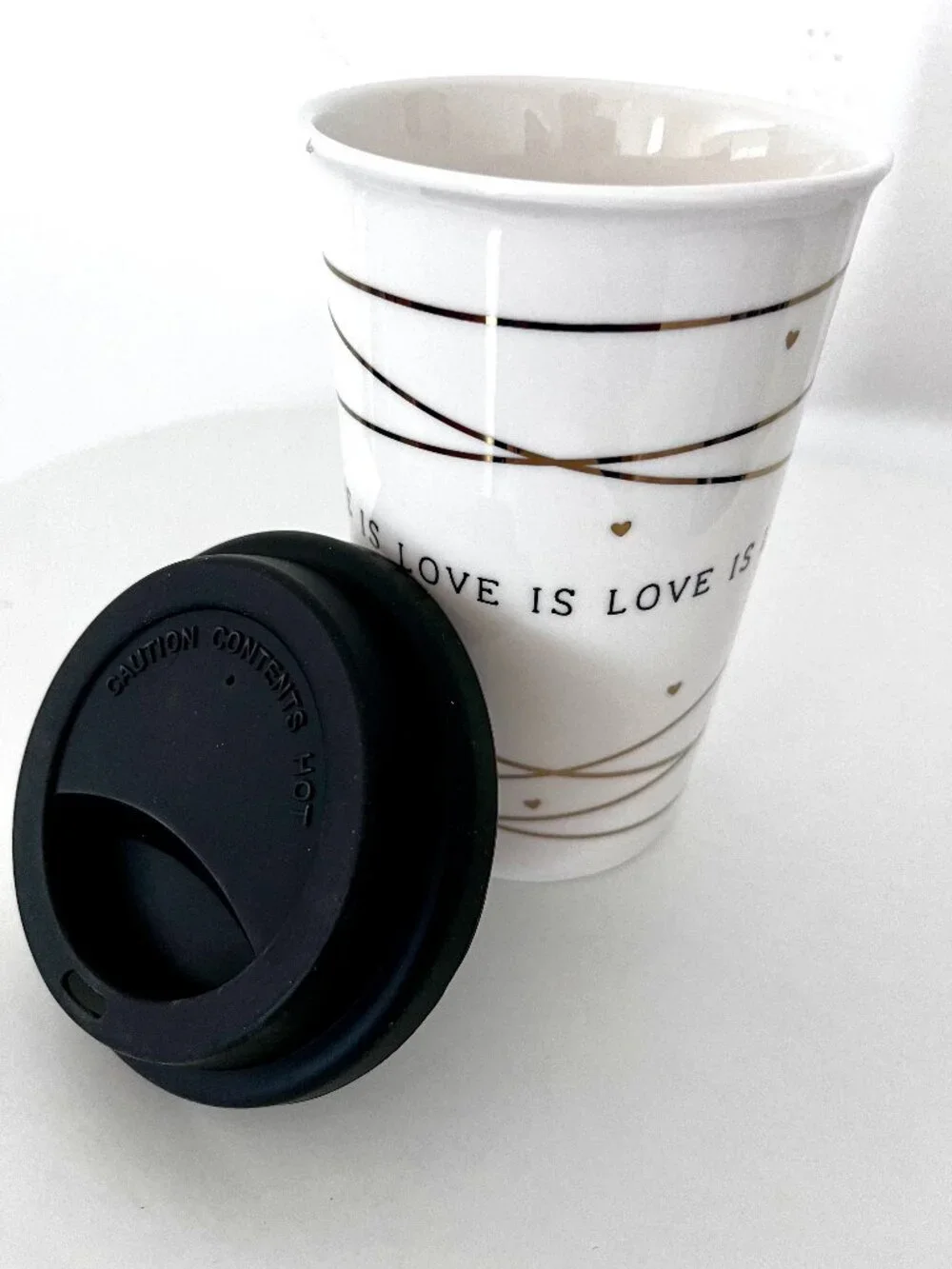 Ceramic travel mug Love is Love 15 oz with silicone lid